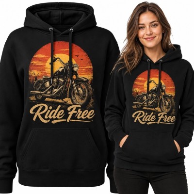 Bluza damska z kapturem z chopperem „Ride Free” - styl retro