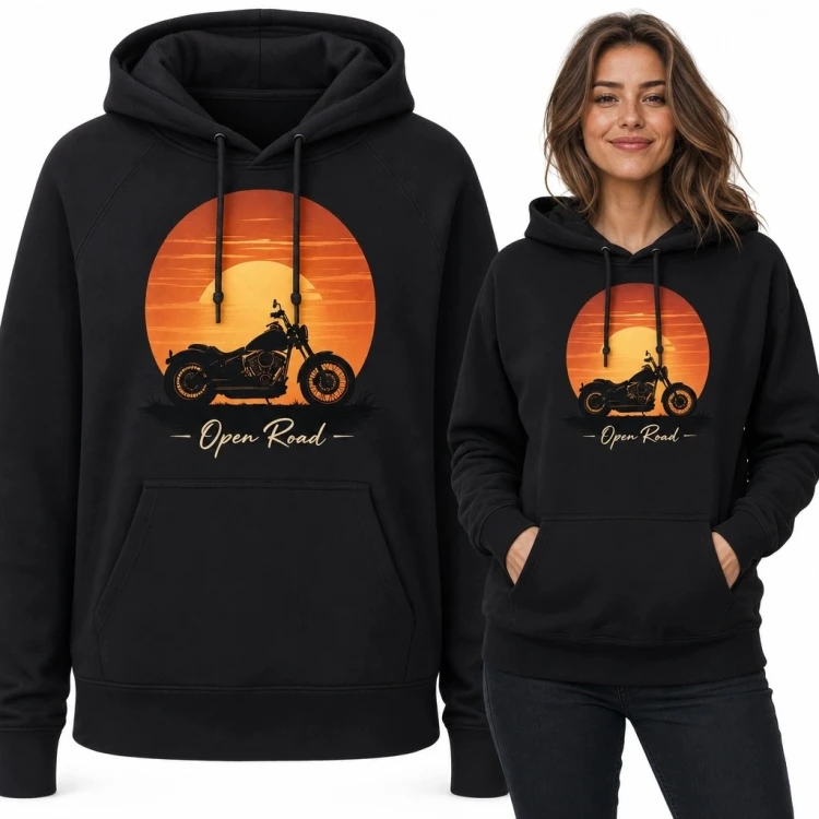Bluza damska z kapturem „Open Road” - motocykl cruiser o zachodzie słońca