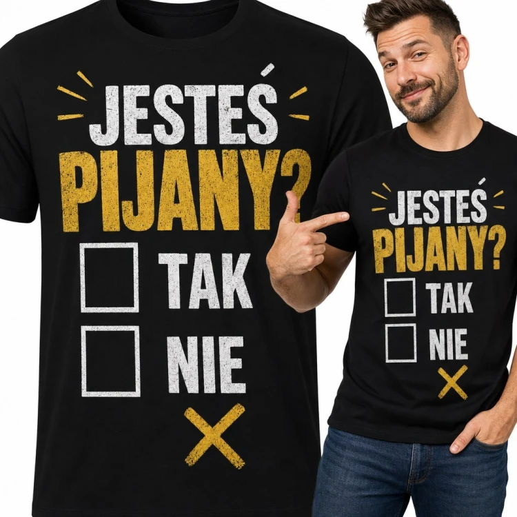 Koszulka męska „Jesteś pijany?” - śmieszny nadruk ankiety Tak/Nie