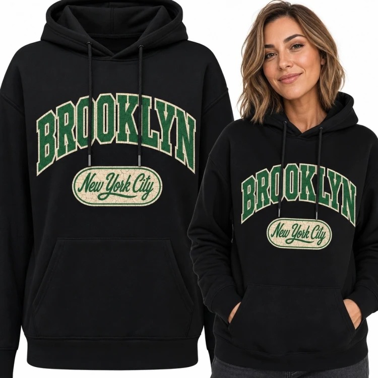 Bluza damska z kapturem „Brooklyn” - motyw Nowego Jorku w stylu retro college