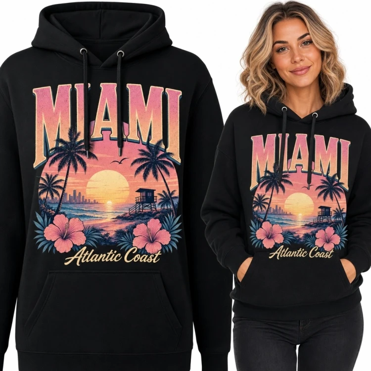 Bluza damska z kapturem „Miami” - tropikalny zachód słońca