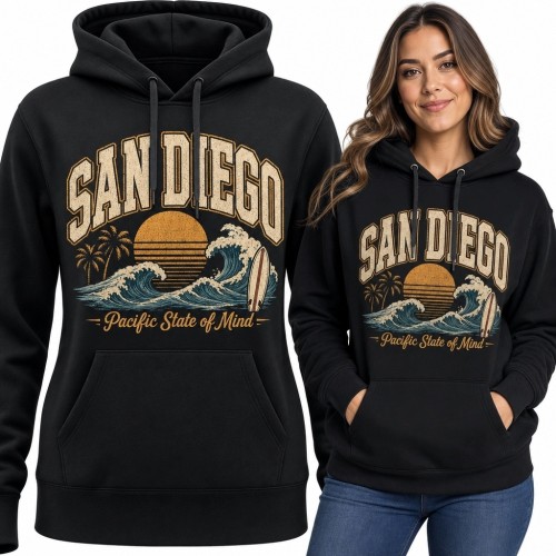 Bluza damska z kapturem „San Diego” - retro Kalifornia i surfing