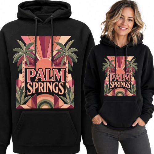 Bluza damska z kapturem „Palm Springs” z tropikalnym nadrukiem retro - Kalifornia