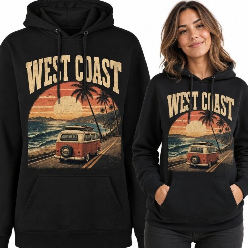 Bluza damska z kapturem „West Coast” - retro van nad oceanem
