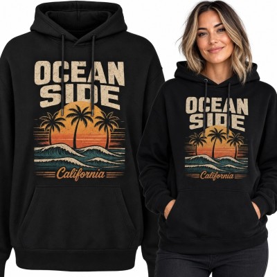 Bluza damska z kapturem z kalifornijskim motywem retro „Ocean Side California”