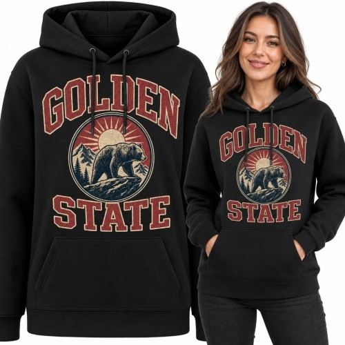 Bluza damska z kapturem „Golden State” z niedźwiedziem - retro Kalifornia