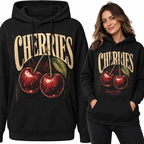 Bluza damska z kapturem z czereśniami „Cherries” - retro
