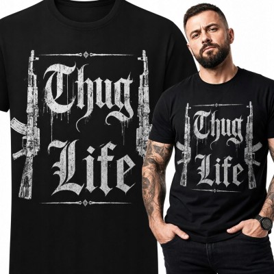 Koszulka męska „Thug Life” - gotycki streetwear z karabinami