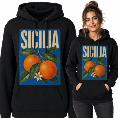 Bluza damska z kapturem z pomarańczami „Sicilia” - sycylijski motyw retro