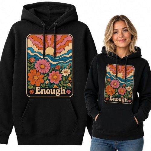 Bluza damska z kapturem „Enough” - kwiaty, fale i zachód słońca
