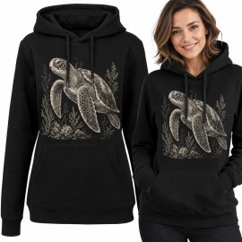 Bluza damska z kapturem - żółw morski i podwodna rycina vintage