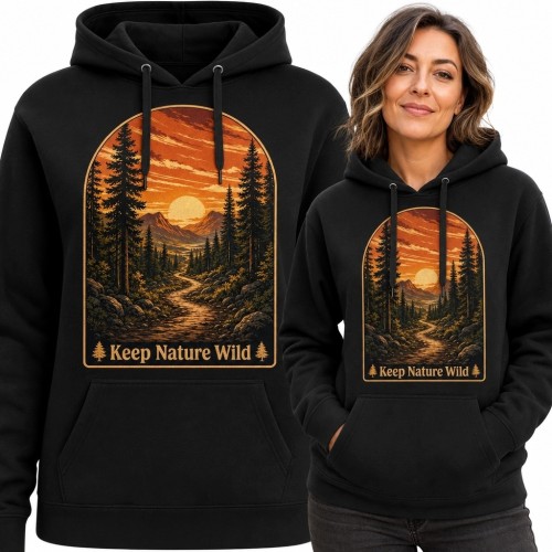 Bluza damska z kapturem z górskim lasem „Keep Nature Wild”