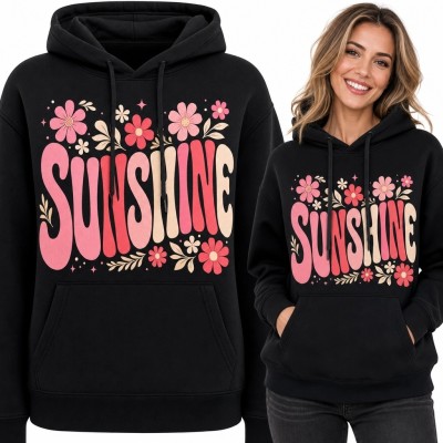 Bluza damska z kapturem „Sunshine” - kwiatowy nadruk retro