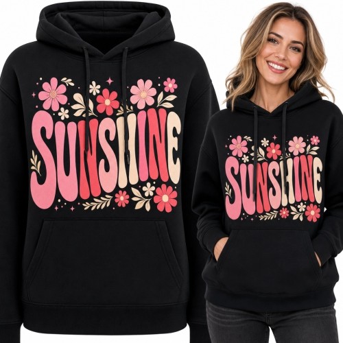 Bluza damska z kapturem „Sunshine” - kwiatowy nadruk retro