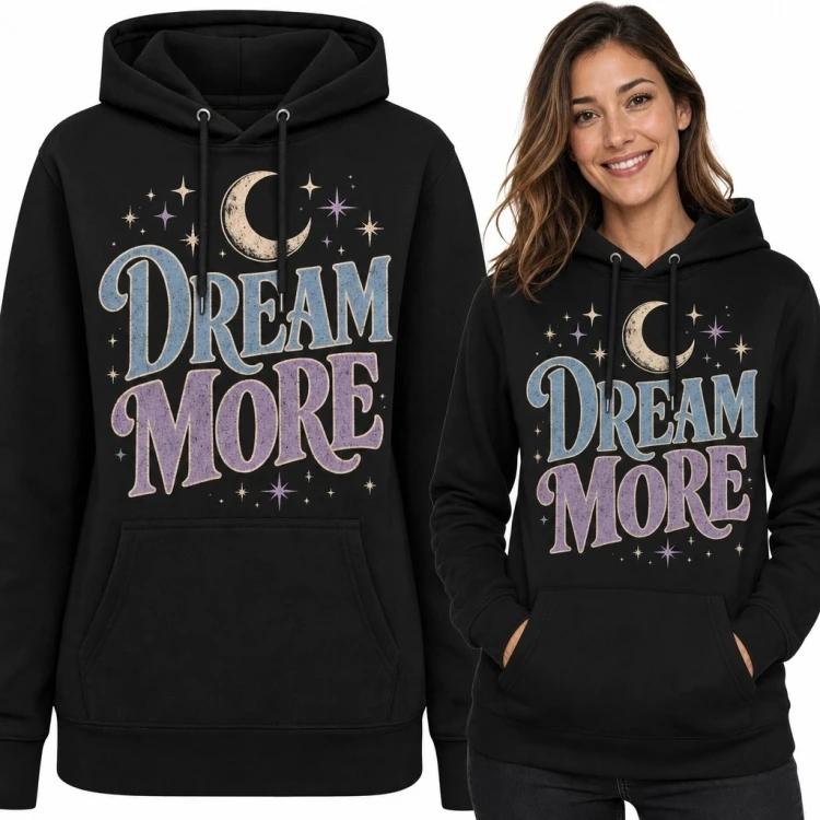 Bluza damska z kapturem „Dream More” - księżyc i gwiazdy