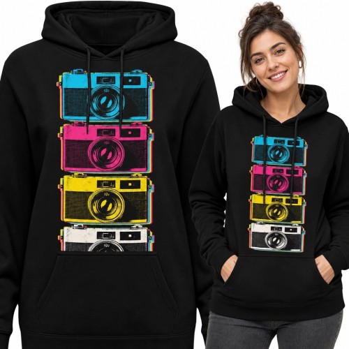 Bluza damska z kapturem - kolorowe aparaty fotograficzne retro