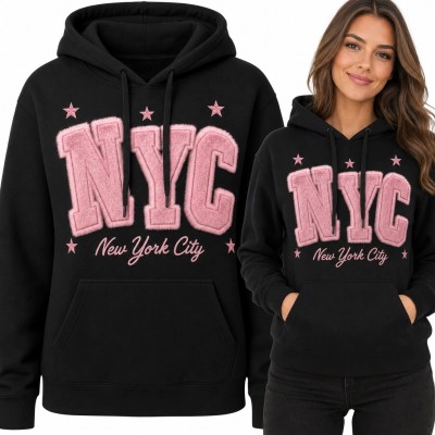 Bluza damska z kapturem „NYC” - różowy motyw college