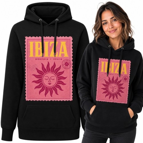 Bluza damska z kapturem z retro motywem Ibizy „Ibiza” - styl boho i wakacyjny