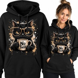 Bluza damska z kapturem z kotem i napisem „No Talk” - introwertyczny humor