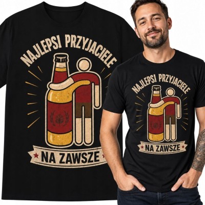 Koszulka męska z piwem „Najlepsi przyjaciele na zawsze” - humorystyczny wzór retro