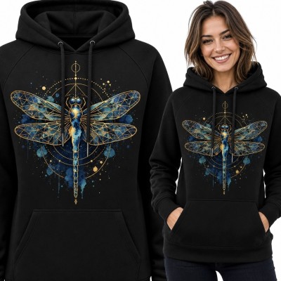 Bluza damska z kapturem - geometryczna ważka w astralnej oprawie