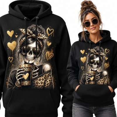 Bluza damska z kapturem - kobiecy szkielet i leopardzie akcenty