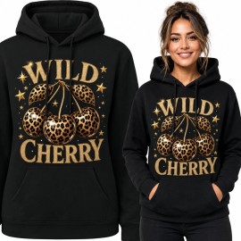 Bluza damska z kapturem z cętkowanymi wiśniami „Wild Cherry” - retro glamour