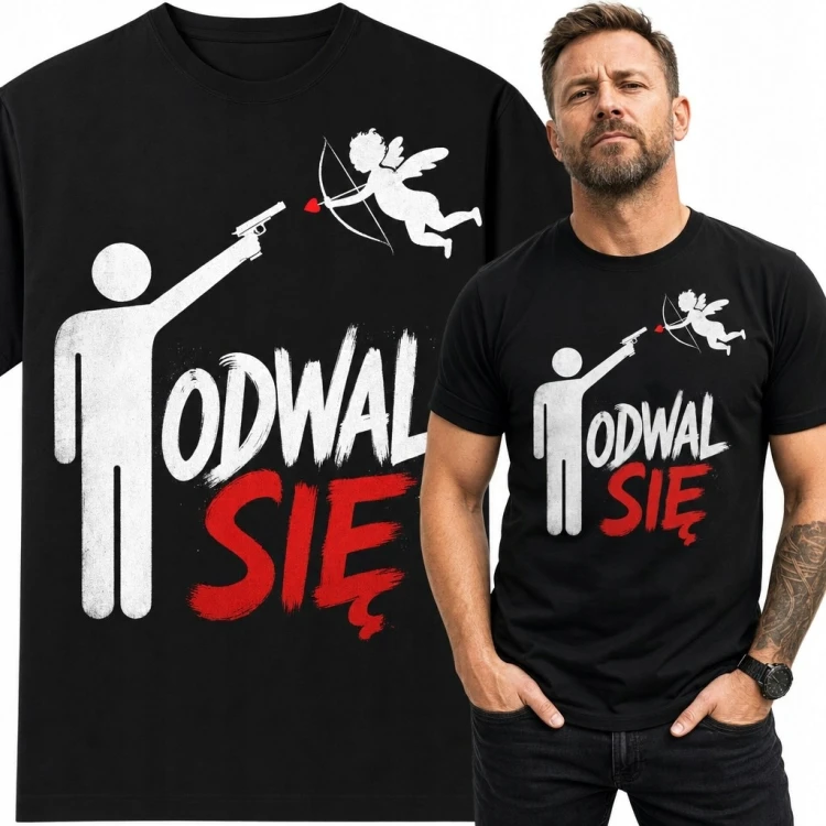 Koszulka męska „Odwal się” z Kupidynem - sarkastyczny nadruk