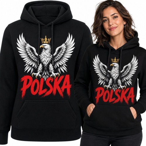 Bluza damska z kapturem z orłem i napisem „Polska” - wzór patriotyczny