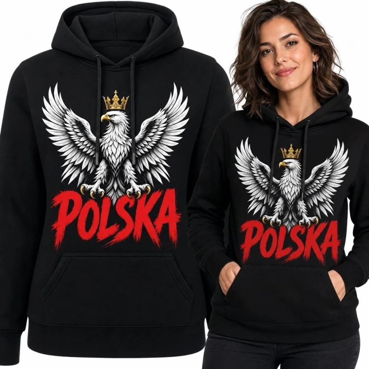 Bluza damska z kapturem z orłem i napisem „Polska” - wzór patriotyczny