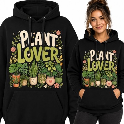 Bluza damska z kapturem z roślinami „Plant Lover” - botaniczny nadruk