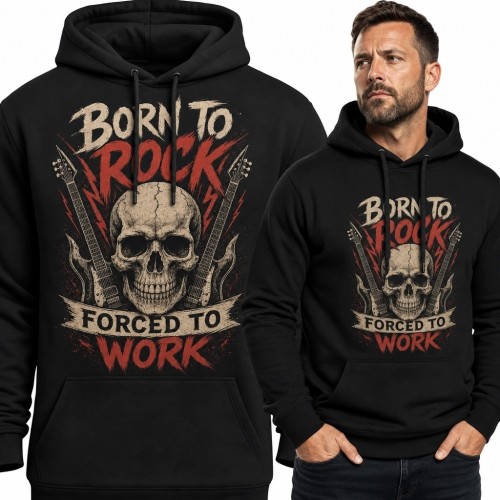 Bluza męska z kapturem „Born to Rock / Forced to Work” - czaszka i gitary