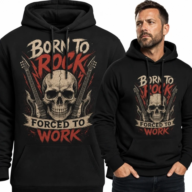 Bluza męska z kapturem „Born to Rock / Forced to Work” - czaszka i gitary