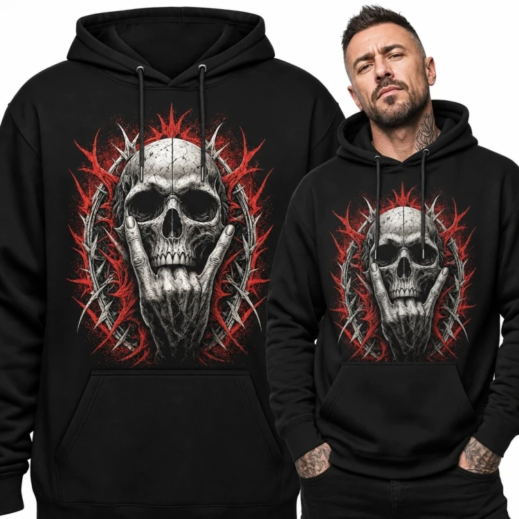Bluza męska z kapturem - czaszka w kościstej dłoni