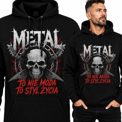 Bluza męska z kapturem z czaszką i gitarami „Metal - to nie moda to styl życia”