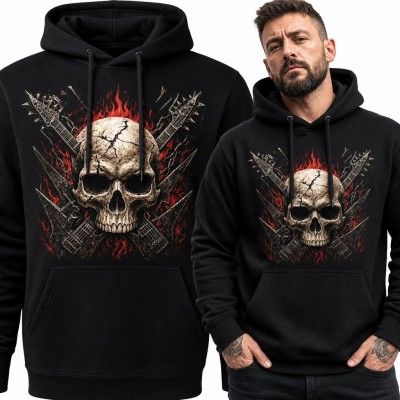 Bluza męska z kapturem z czaszką i skrzyżowanymi gitarami - rock i heavy metal
