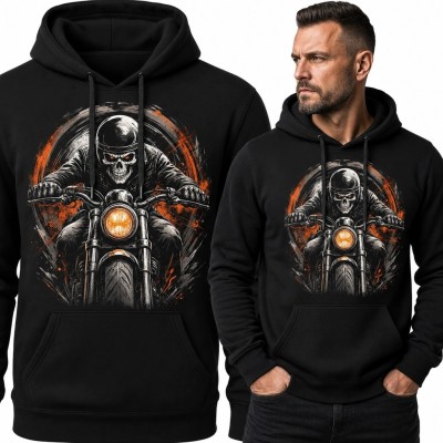 Bluza męska z kapturem - motocyklowy szkielet z ognistym reflektorem