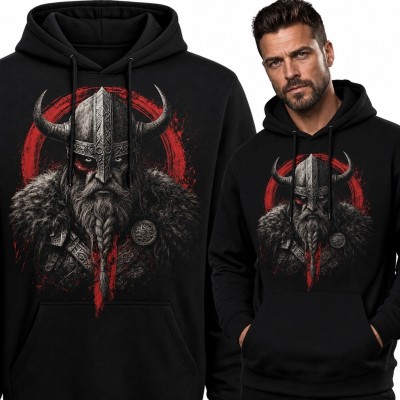 Bluza męska z kapturem - wikiński wojownik w mrocznym stylu fantasy