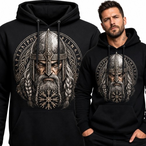 Bluza męska z kapturem - nordycki wojownik w runicznym otoku