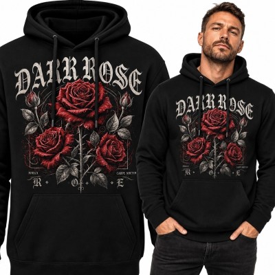 Bluza męska z kapturem „Dark Rose” z gotyckim motywem róż