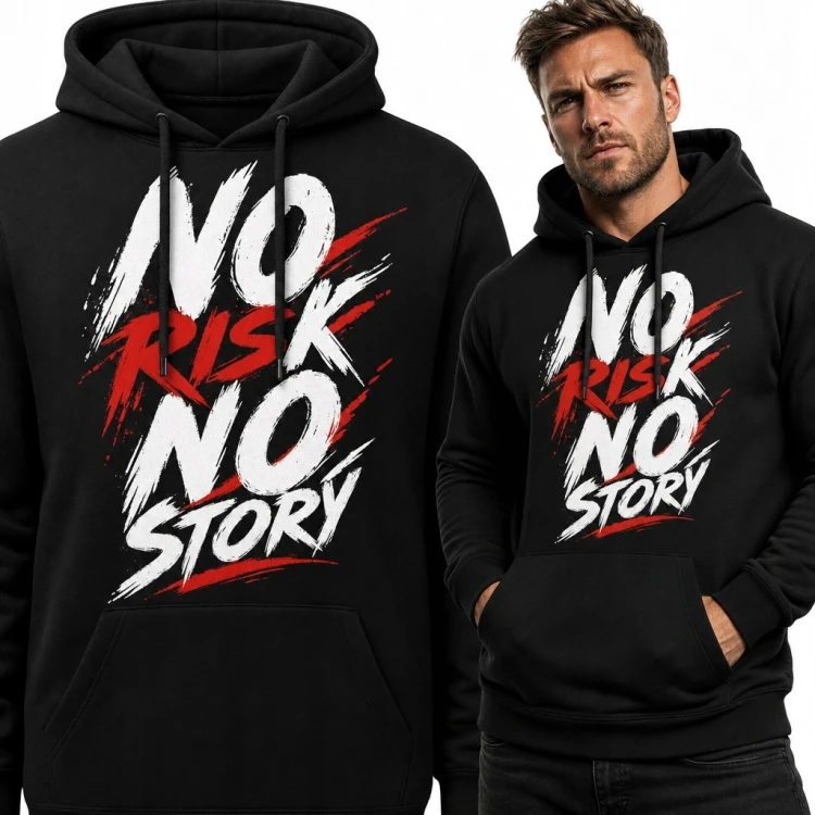 Bluza męska z kapturem „No Risk No Story” - motywacyjny streetwear