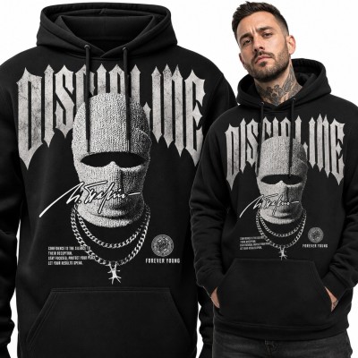 Bluza męska z kapturem z zamaskowaną postacią i napisem „Discipline” - mroczny streetwear