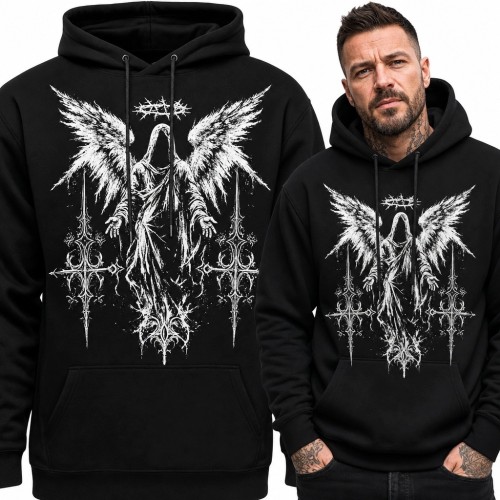Bluza męska z kapturem - zakapturzona skrzydlata postać w stylu gotyckim