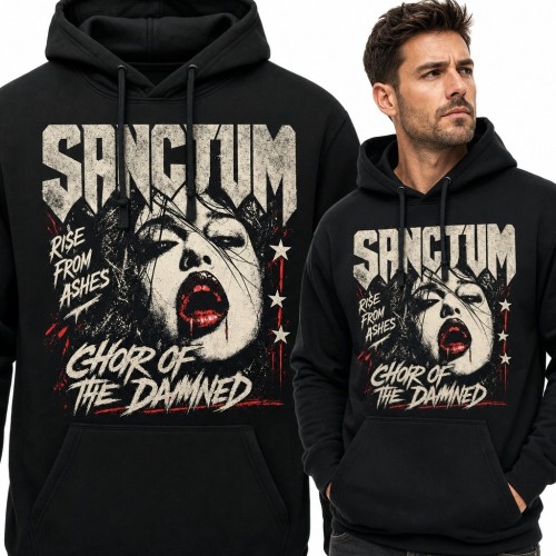 Bluza męska z kapturem z gotycką twarzą i napisem „Sanctum”