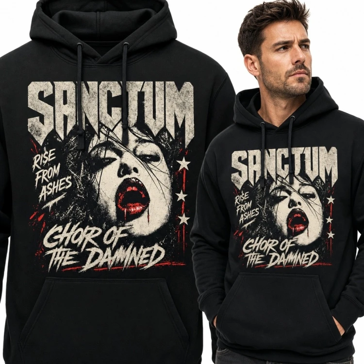 Bluza męska z kapturem z gotycką twarzą i napisem „Sanctum”
