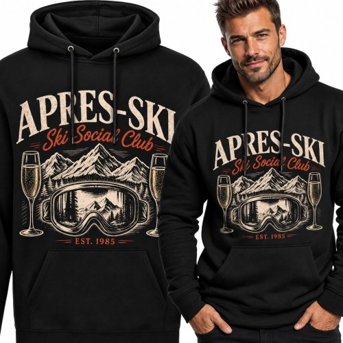 Bluza męska z kapturem „Apres-Ski” - narciarski motyw retro