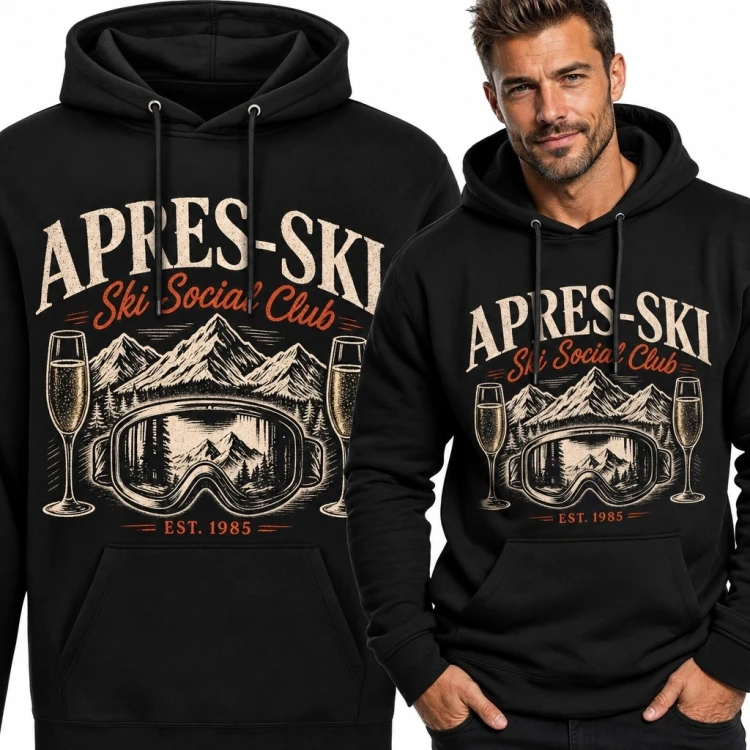 Bluza męska z kapturem „Apres-Ski” - narciarski motyw retro