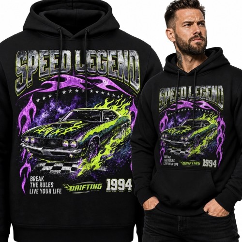 Bluza męska z kapturem z muscle carem w drifcie „Speed Legend” - 1994