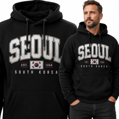 Bluza męska z kapturem „Seoul” z flagą Korei Południowej - miejski wzór varsity