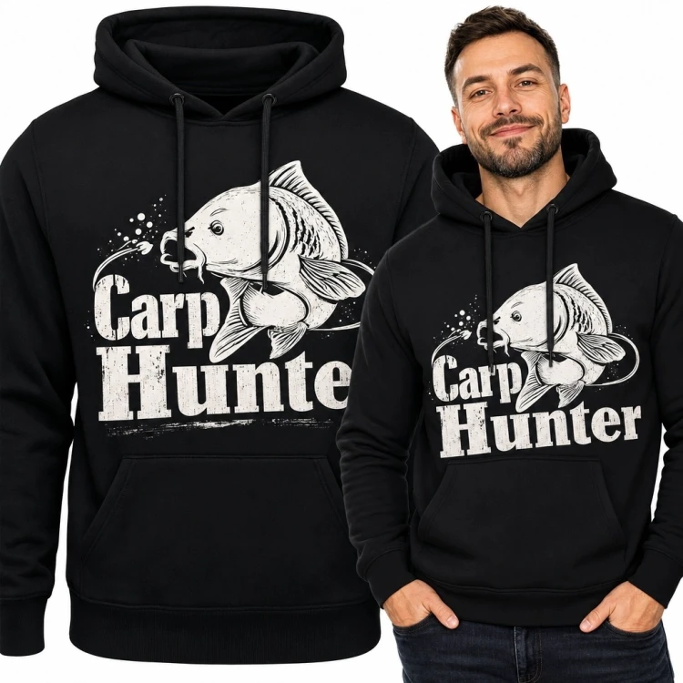 Bluza męska z kapturem z karpiem i napisem „Carp Hunter” - dla karpiarza